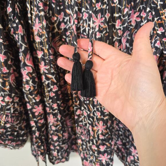 Cleobella Brynlee Blouse Women's M Black Pink Organic Cotton Cottagecore Boho - Picture 3 of 9